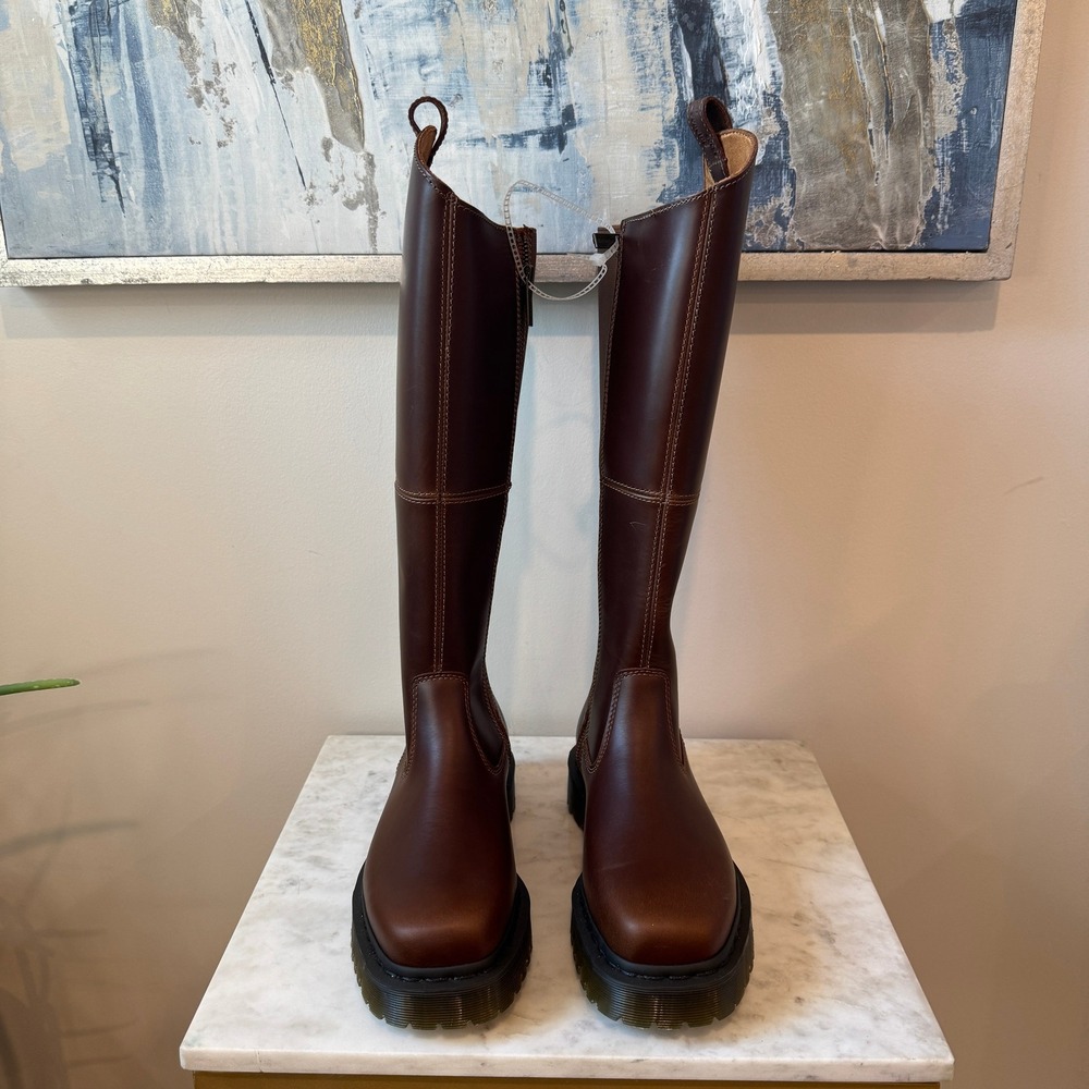 Dr. Martens Amaayah Hi Leather Bex Brown Riding Boots Women's Size 8 Platform - Picture 7 of 13